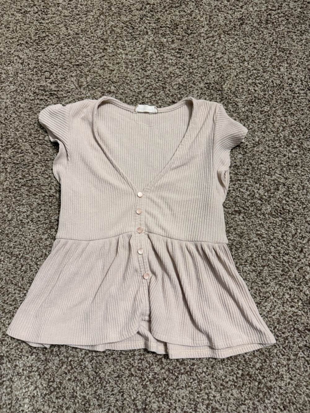 Altar'd State Light Beige Ribbed Peplum Button-Front Top